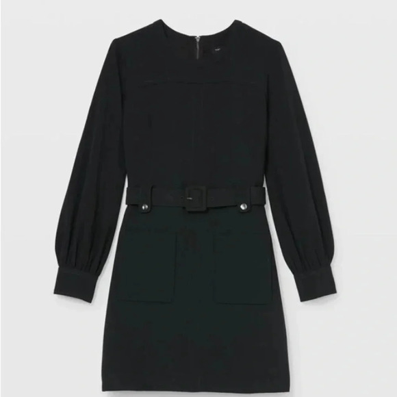 Club Monaco Dress Women’s 10 Black Long Sleeve Belted Pocket Mini NWT Academia - Picture 1 of 11
